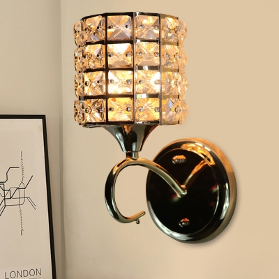 Mug Shaped Beveled Cut Crystal Sconce Traditional 1-Light Living Room Wall Mount Lamp in Gold