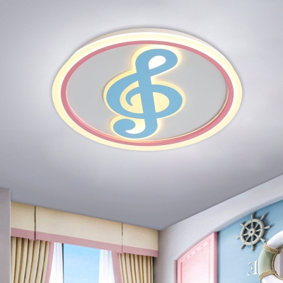 Music Note Acrylic Ceiling Mounted Lamp Creative LED Blue Flushmount Light in White/Warm Light