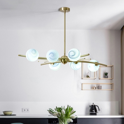 Nordic Star Hanging Chandelier Globe Glass 6 Lights Living Room LED Pendulum Lamp in Gold