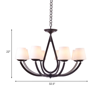 Opal Glass Black Chandelier Light Fixture Conic 3/6/8 Heads Traditional Pendant Lamp with Swooping Arm