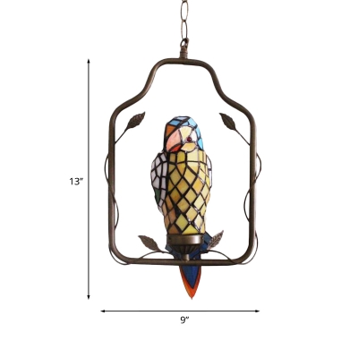 Parrot Ceiling Pendant Lamp Single Yellow Hand-Cut Stained Glass Tiffany Style Suspended Lighting Fixture