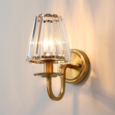 Post-Modern Cone Shade Wall Light 1-Bulb Crystal Sconce Lighting Fixture in Gold