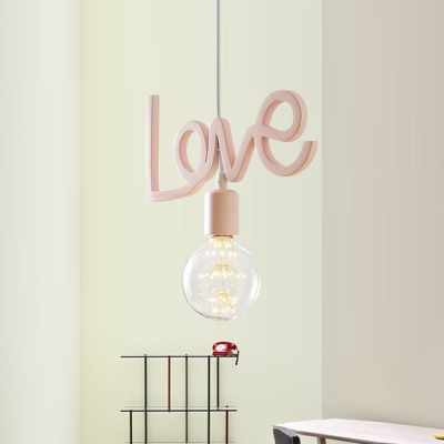 Resin Love-Shape Suspension Lamp Macaron 1 Bulb Pink Finish Hanging Ceiling Light
