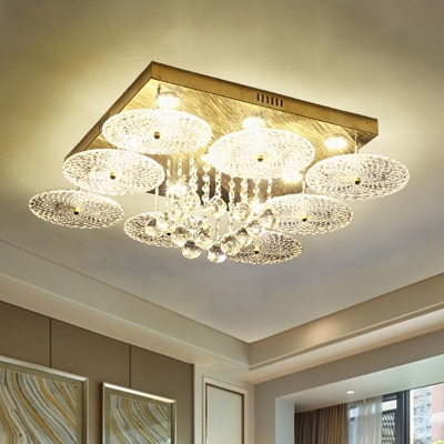 Ribbed Crystal Gold Ceiling Light Round LED Simplicity Flush Mount in White Light