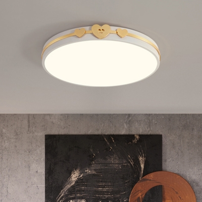 Round Acrylic Ceiling Flush Mount Nordic White/Black/Grey Finish LED Flushmount Lighting with Loving Heart Deco
