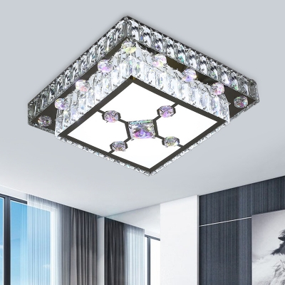 

Nickel Square Ceiling Mounted Light Minimalism Hand-Cut Crystal LED Hallway Flush Mount, HL622074