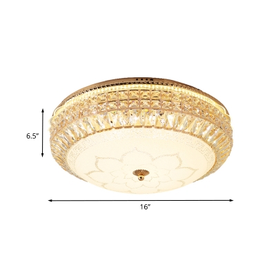 Simple Domed Flush Light Fixture White Glass LED Crystal Ceiling Flush Mount in Gold