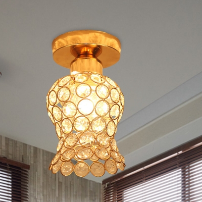 Single Crystal Ceiling Mount Light Modern Style Gold Vase Small Foyer Flushmount Lighting
