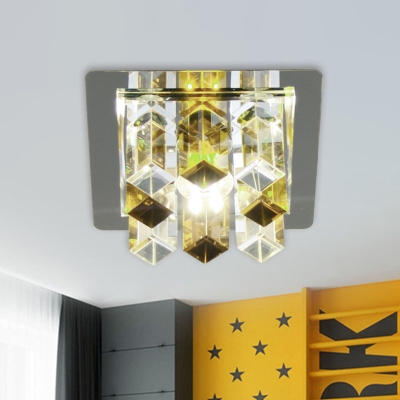 Square Crystal Block Ceiling Flush Modernist LED Corridor Flush Mount Light Fixture in White/Blue/Amber