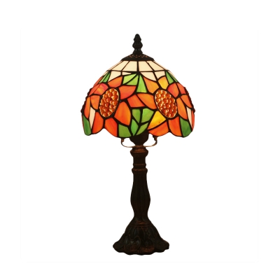 Sunflower Patterned Night Light Victorian Stained Art Glass 1 Bulb Bronze Finish Table Lamp with Bowl Shade