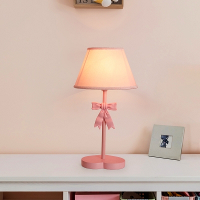 Tapered Shade Girl's Bedside Night Lamp Korean Flower Fabric Single Pink Table Light with Rosette Decor