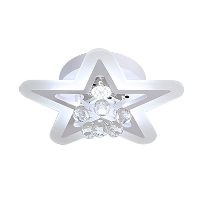 White Pentagram Flush Mount Fixture Nordic Crystal Bedroom LED Ceiling Light, 16/19.5 Inch Width