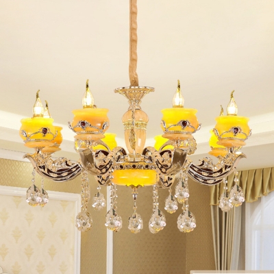 Yellow Glass Pot Chandelier Pendant Traditional 6/8 Lights Dining Hall Ceiling Hanging Light in Gold