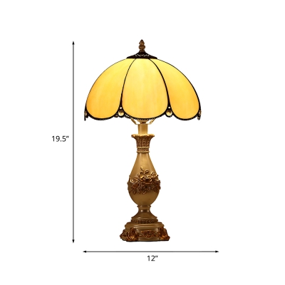 1-Light Nightstand Lamp Traditional Petals Beige Glass Table Light with Carved Vase Base
