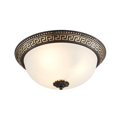 2/3/4 Lights Flush Mount with Dome Shade White Glass Vintage Style Bedroom Flush Lamp Fixture in Black and Gold, 12