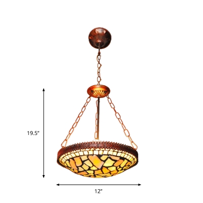 2 Lights Bowl Suspension Pendant Baroque Rust Handcrafted Glass Chandelier over Table