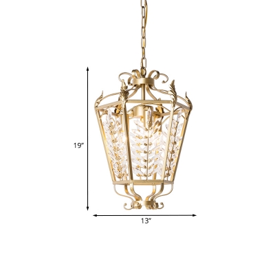 3-Light Birdcage Pendulum Light Postmodern Gold Finish Metal Chandelier Pendant Lamp with Crystal Accent