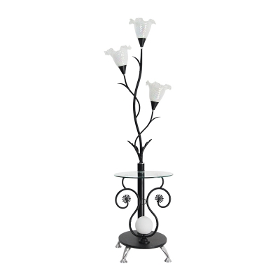 4 Lights Floral Floor Table Lamp Country Style White/Black Finish Milk Glass Tree Floor Lamp