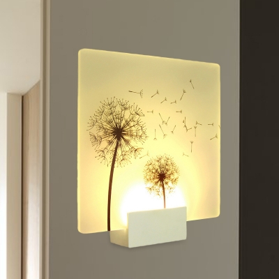 Acrylic Dandelion Mural Light Fixture Contemporary White Square LED Wall Mount Lamp