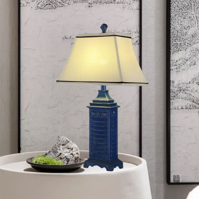 Bell Shade Living Room Table Light Traditional Fabric 1-Head Dark Blue Desk Lamp