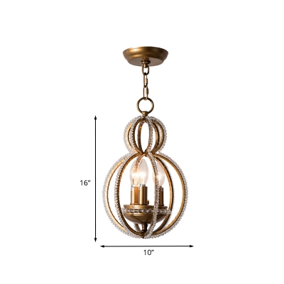 Bronze 3-Light Candle Hanging Chandelier Antiqued Style Crystal Bead Gourd Frame Pendulum Lamp