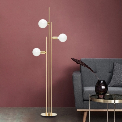 Bulb-Shape Standing Floor Lamp Postmodern Metallic 3 Lights Gold Finish Stand Up Light