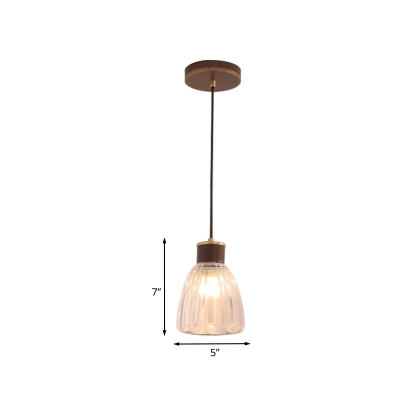 Carved Glass Bell Pendulum Light Simplicity 1 Head Brown Ceiling Pendant Lamp over Table