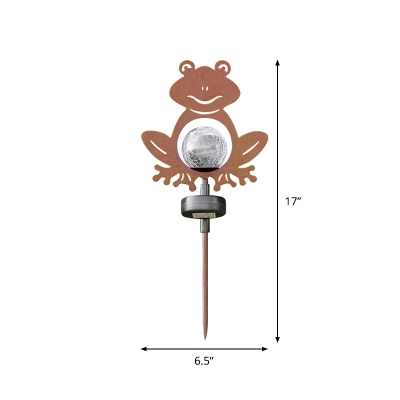 Clear Crackle Glass Ball Stake Light Set Modern Solar Operated LED Ground Lamp with Coffee Frog Silhouette for Patio