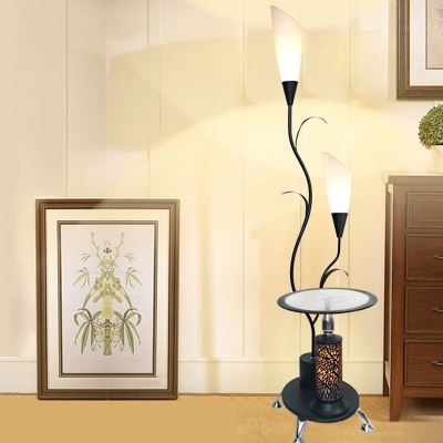 Cream Glass White/Black Tree Floor Lamp Floral Shade LED Country Standing Floor Table Lighting