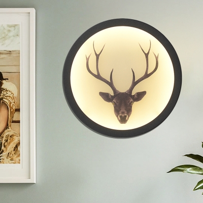 Elk Sketch Living Room Mural Light Acrylic Decorative LED Wall Mount Lighting Fixture with Black/White Hoop