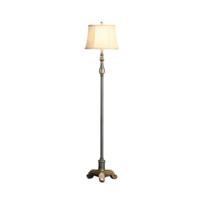 Fabric Gray Blue Stand Up Light Barrel 1-Bulb Traditional Floor Reading Lamp for Parlour