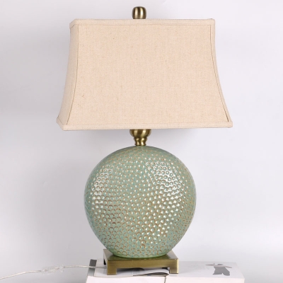 Fabric Pagoda Shade Nightstand Lamp Vintage 1-Light Bedside Table Light with Spherical Ceramic Base in Green