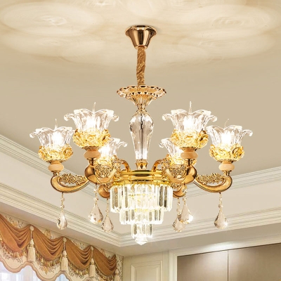 Gold Finish 6 Lights Chandelier Lighting Traditional Clear Crystal Flower Ceiling Hang Fixture Beautifulhalo Com - How To Hang Chandelier From Plaster Ceiling