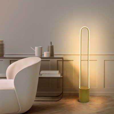Gold Finish Oval Ring Floor Reading Lamp Modernist LED Metallic Stand Up Light in White/Warm Light, 39