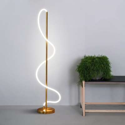 Gold Finish Spiral Stand Up Light Modernist LED Metal Floor Standing Lamp in White/Warm Light