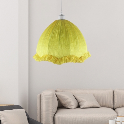 Head Bedside Pendant Modernism Yellow Ceiling Suspension Light with Scalloped Dome Fabric Shade, 12