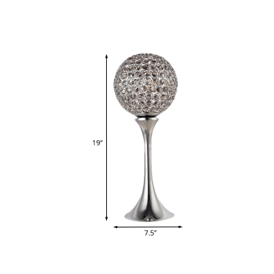 Inlaid Crystal Octagons Chrome Night Lamp Spherical Minimalist LED Table Light with Curved Grip