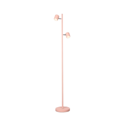 Macaron Style Tube Floor Lighting Metal 2 Lights Drawing Room LED Floor Stand Lamp in White/Pink/Yellow