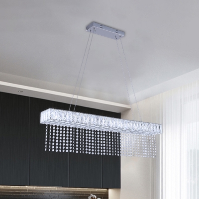 Rectangle Clear Crystal Island Light Fixture Modernism LED Chrome Pendant Ceiling Lamp with Suspended Strand