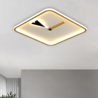 Round/Square Bedroom Ceiling Flush with Clock Design Acrylic LED Minimalist Flush Lamp in Black/Gold