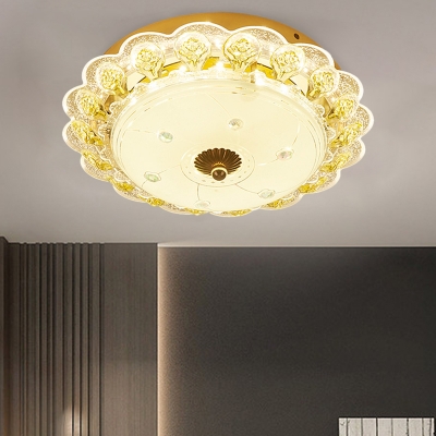 Scalloped Crystal Flush Mounted Light Modern Style Corridor LED Close to Ceiling Lighting Fixture in Gold