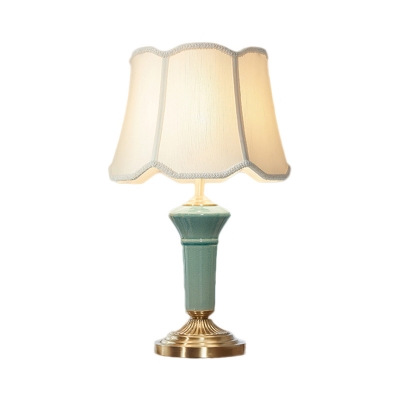 Scalloped Parlour Table Lighting Traditional White Fabric 1 Light Blue Ceramics Nightstand Lamp