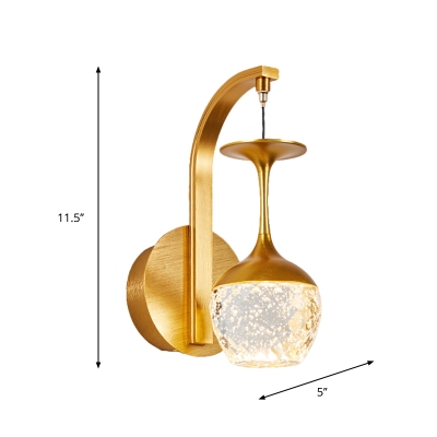 Seedy Crystal Inverted Goblet Sconce Postmodern 1/2-Head Dining Room Wall Lamp in Gold