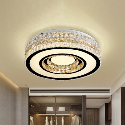 Simple Style Drum Flushmount Lighting Cut-Crystal LED Flush Ceiling Light in Nickel