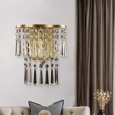 Single 2 Layers Small Wall Lighting Postmodern Brass Crystal Chain Sconce Light Fixture