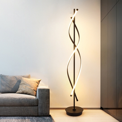 Spiral Linear Floor Stand Light Contemporary Acrylic LED Bedroom Floor Lamp in Black, White/Warm Light
