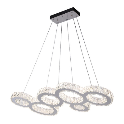 Stainless-Steel Hoops Island Lighting Modernism Faceted Crystal LED Hanging Lamp Fixture