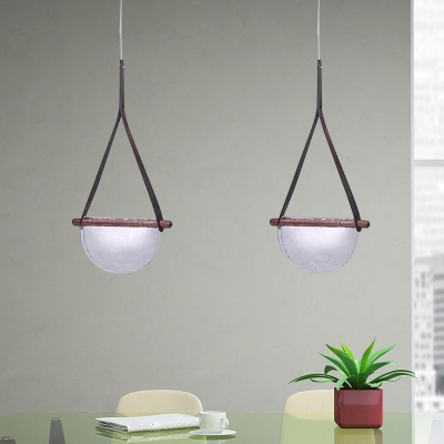 Teardrop LED Hanging Light Designer Amber/Clear/Smoke Grey Glass Dining Room Ceiling Suspension Lamp with Leather Strap