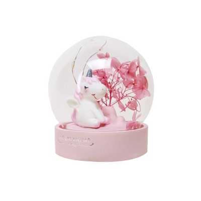 Transparent Glass Ball Mini Night Light Cartoon Battery LED Table Lighting with Pink/Blue Unicorn Inside