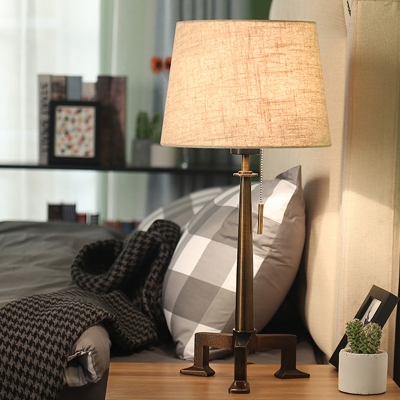 Tripod Base Metal Desk Light Single Light Living Room Fabric Table Lamp with Pull Chain in Bronze